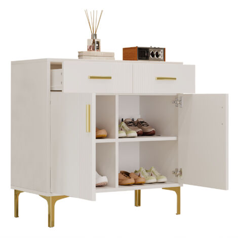 Credenza da cucina 80x35x79.5cm,Madia con 2 ante e 2 cassetti, MDF, bianco, per soggiorno, sala da pranzo