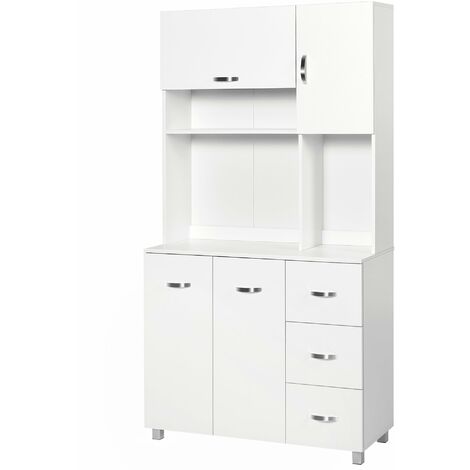 Credenza da Cucina Moderna con Cassetti Armadietti e Ripiani Aperti 100x39,5x183,5 cm  Bianco