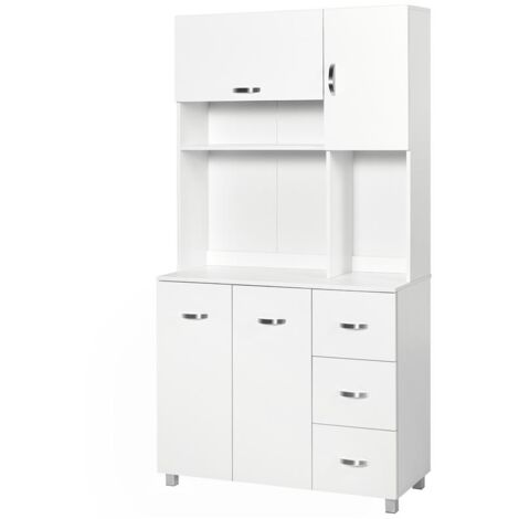 CREDENZA DA CUCINA MODERNA CON CASSETTI. ARMADIETTI E RIPIANI APERTI. 100X39.5X183.5CM. BIANCO
