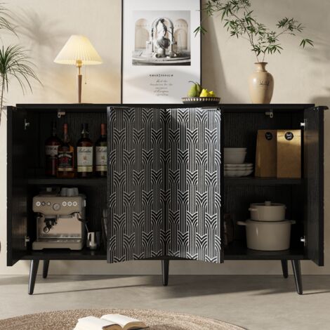 Credenza da cucina nera a 4 ante, mobile contenitore per ingresso soggiorno, ripiani regolabili, MDF, 120×35×78cm