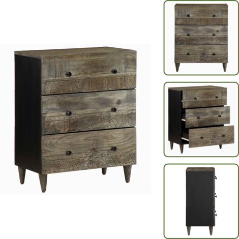 Credenza da cucina - vidaXL Credenza Grigio Chiaro 60x33,5x75 cm in Legno Massello di Mango - Credenza da bagno