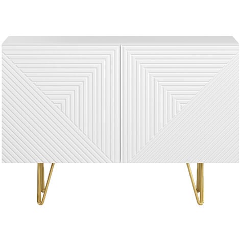 Credenza design bianco e oro con 2 ante L107 cm OZEN
