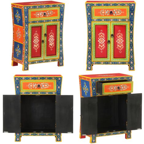 Credenza Dipinta a Mano 54x30x74 cm Legno Massello di Mango - Credenza mango - Credenza con ante