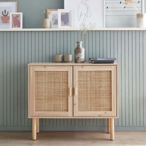 Credenza effetto canna e legno a 2 ante, 80cm