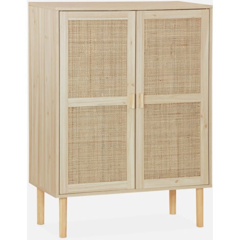 Credenza effetto canna e legno a 2 ante, 80cm