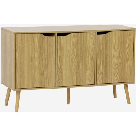 Credenza effetto noce con 3 ante e 3 ripiani, 120cm