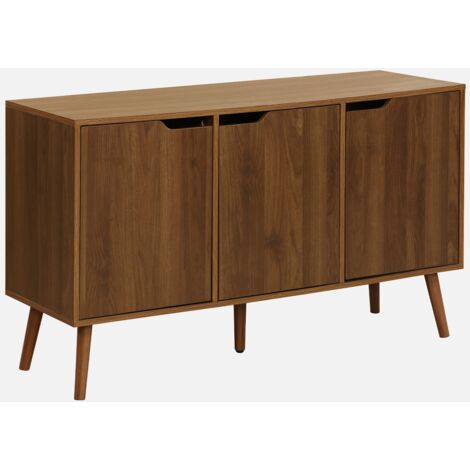 Credenza effetto noce con 3 ante e 3 ripiani, 120cm