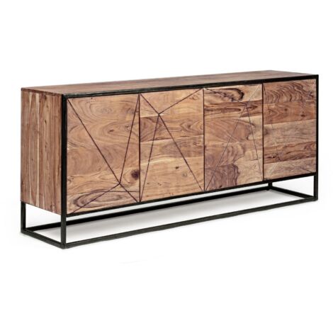 Credenza "Egon" con struttura in legno di acacia e acciaio, schienale in compensato, stile moderno -4 Ante