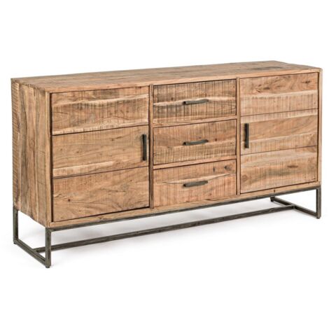 Credenza "Elmer" con struttura in legno di acacia, schienale in compensato, stile moderno -2 Ante - 3 Cassetti (Modello Small)