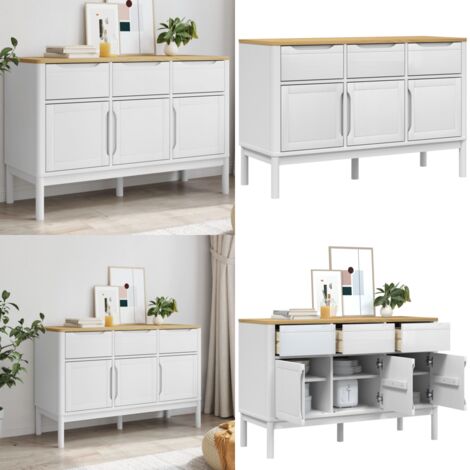 Credenza FLORO Bianca 114x43x74 cm in Legno Massello di Pino - Credenza moderna - Credenza in pino