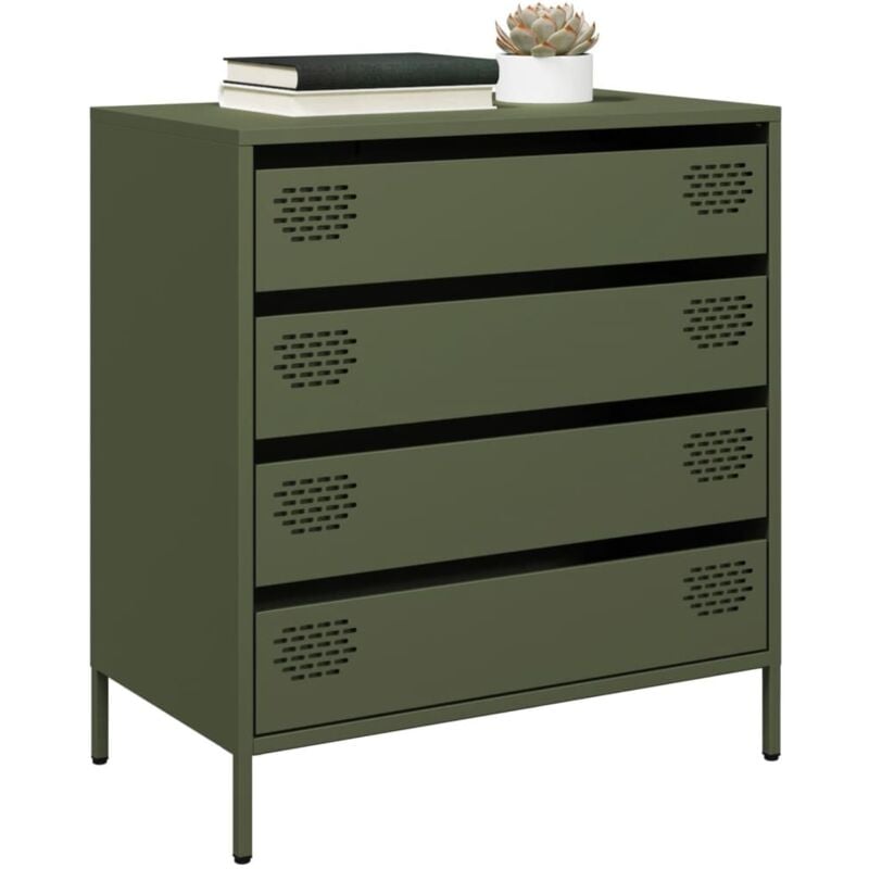 Credenza Verde Oliva 68x39x73,5 cm in Acciaio Laminato a Freddo - Vidaxl