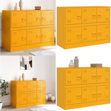 Credenza Giallo Senape 99x39x73 cm in Acciaio - Credenza giallo senape - Credenza con maniglie