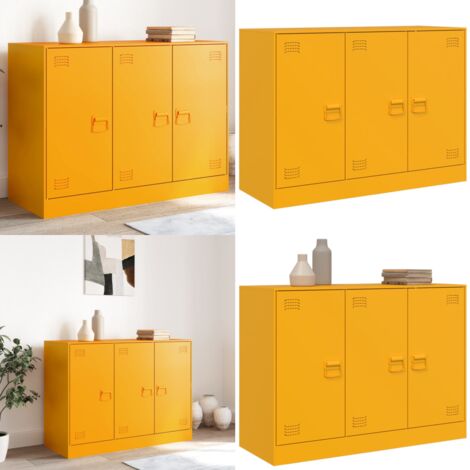 Credenza Giallo Senape 99x39x73 cm in Acciaio - Credenza giallo senape - Credenza con maniglie