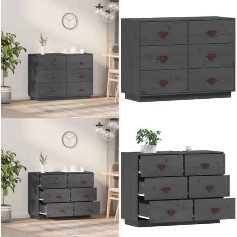 Credenza Grigia 100x40x75 cm in Legno Massello di Pino - Credenza grigia - Credenza in pino
