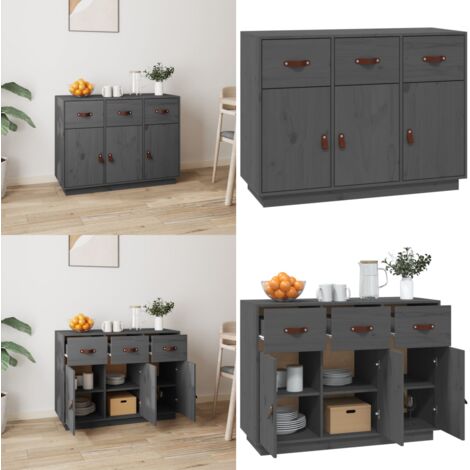 Credenza Grigia 100x40x75 cm in Legno Massello di Pino - Credenza grigia - Credenza in pino