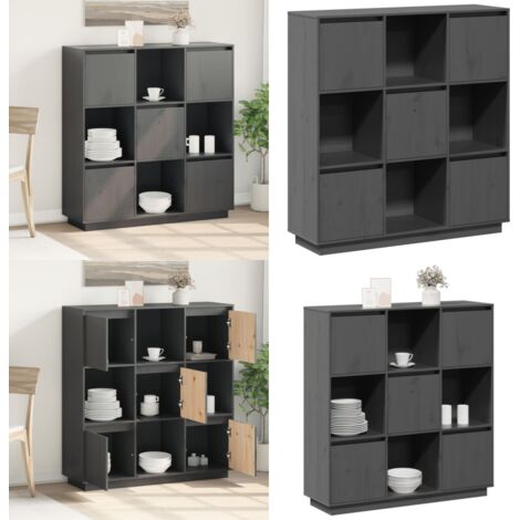 Credenza Grigia 110,5x35x117 cm in Legno Massello di Pino - Credenza grigia - Credenza in pino