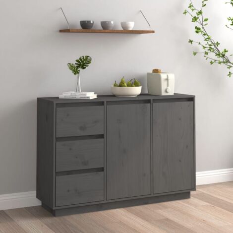 Credenza Madia Moderna Buffet da cucina Bianca 100x35x74 cm in Legno  Massello di Pino ITD15010