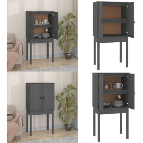 Credenza Grigia 60x40x120 cm in Legno Massello di Pino - Credenza grigia - Credenza in pino
