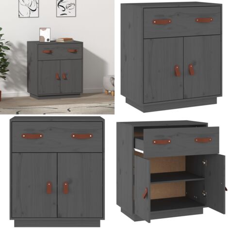 Credenza Grigia 65,5x40x75 cm in Legno Massello di Pino - Credenza grigia - Credenza in pino