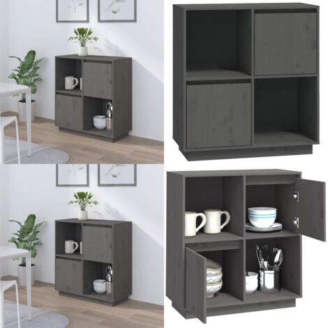 Credenza Grigia 74x35x80 cm in Legno Massello di Pino - Credenza grigia - Credenza in pino