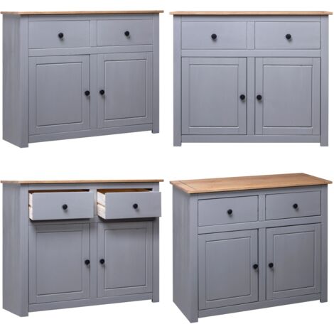 Credenza Grigia 93x40x80 cm in Legno Massello di Pino Panama - Credenza grigia - Credenza in pino