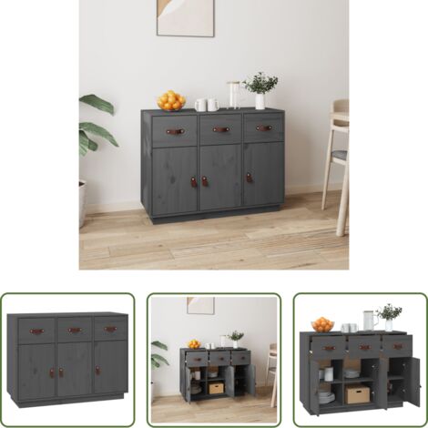Credenza grigia -  Credenza Grigia 100x40x75 cm in Legno Massello di Pino
