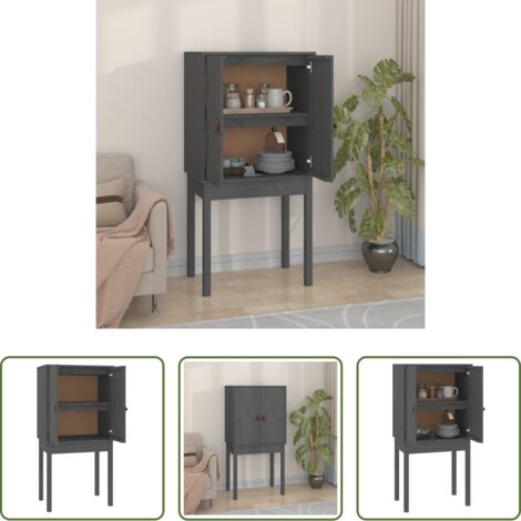 Credenza grigia -  Credenza Grigia 60x40x120 cm in Legno Massello di Pino