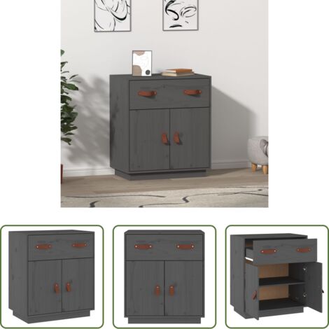 Credenza grigia -  Credenza Grigia 65,5x40x75 cm in Legno Massello di Pino