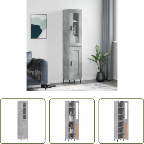 Credenza grigia -  Credenza Grigio Cemento 34,5x34x180 cm in Legno Multistrato