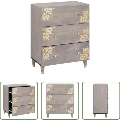 Credenza grigia e dorata -  Credenza Grigio e Oro 60 x 33 x 75 cm Legno di mango massello