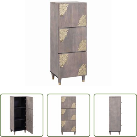 Credenza grigia e oro - Credenza Grigio e Oro 40 x 33 x 110 cm Legno di mango massello