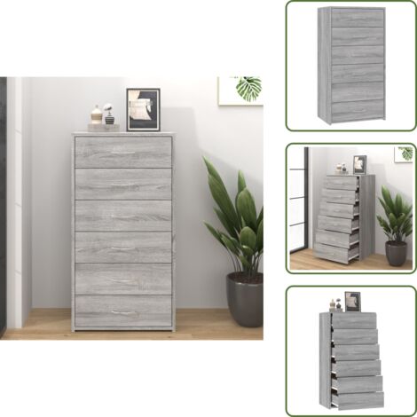 Credenza grigia - vidaXL Credenza 6 Cassetti Grigio Sonoma 50x34x96 cm Legno Multistrato - Credenza con 6 cassetti