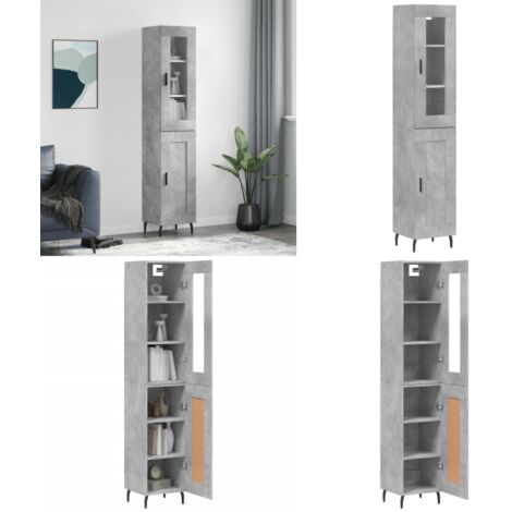 Credenza Grigio Cemento 34,5x34x180 cm in Legno Multistrato - Credenza grigia - Credenza cemento