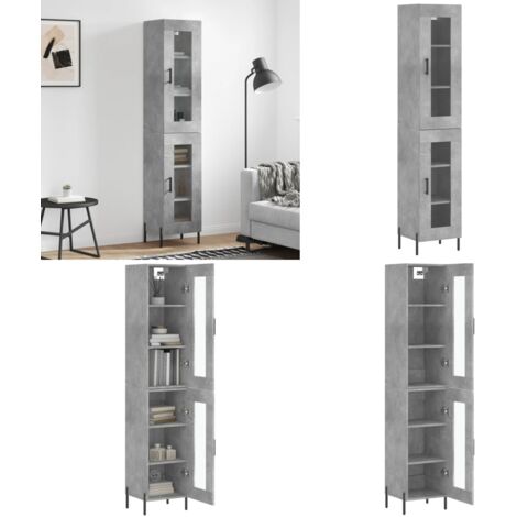 Credenza Grigio Cemento 34,5x34x180 cm in Legno Multistrato - Credenza grigia - Credenza cemento