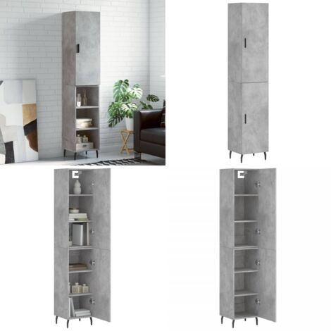 Credenza Grigio Cemento 34,5x34x180 cm in Legno Multistrato - Credenza grigio cemento - Credenza con piedini in metallo