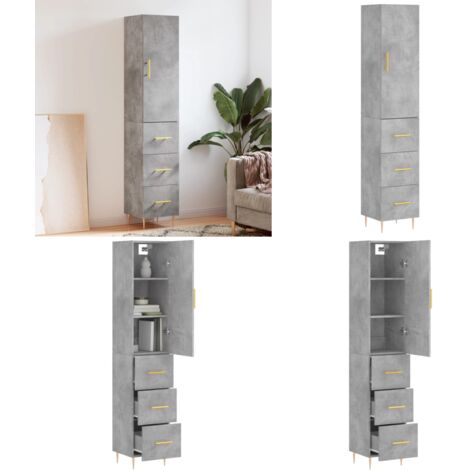 Credenza Grigio Cemento 34,5x34x180 cm in Legno Multistrato - Credenza grigio cemento - Credenza con piedini in metallo