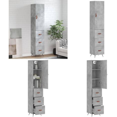 Credenza Grigio Cemento 34,5x34x180 cm in Legno Multistrato - Credenza grigio cemento - Credenza con piedini in metallo