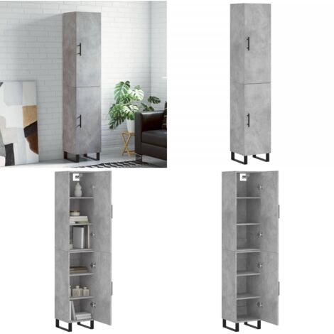 Credenza Grigio Cemento 34,5x34x180 cm in Legno Multistrato - Credenza grigio cemento - Credenza con piedini in metallo