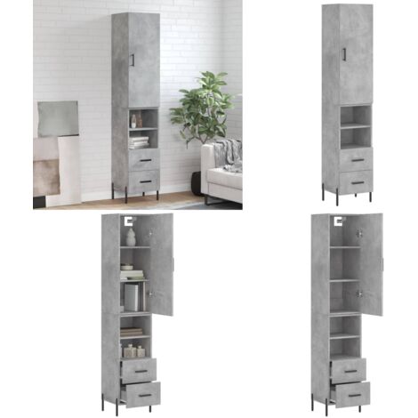 Credenza Grigio Cemento 34,5x34x180 cm in Legno Multistrato - Credenza grigio cemento - Credenza con piedini in metallo