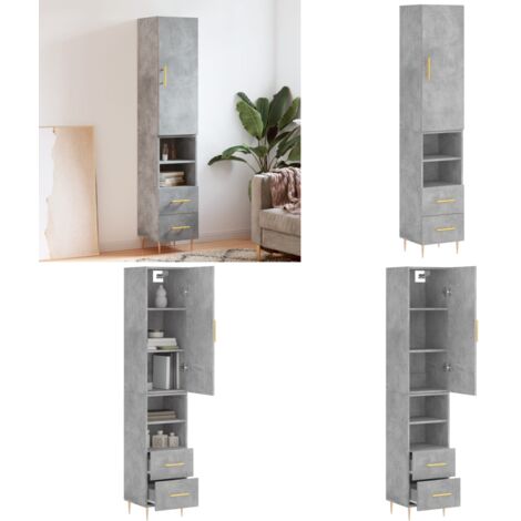 Credenza Grigio Cemento 34,5x34x180 cm in Legno Multistrato - Credenza grigio cemento - Credenza con piedini in metallo