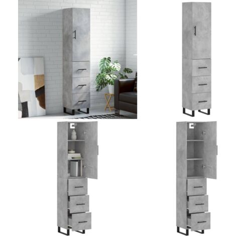 Credenza Grigio Cemento 34,5x34x180 cm in Legno Multistrato - Credenza grigio cemento - Credenza con piedini in metallo