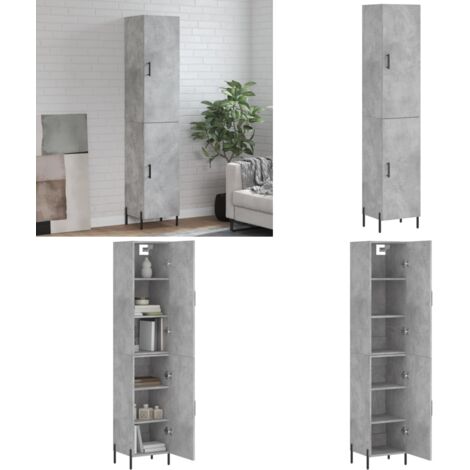 Credenza Grigio Cemento 34,5x34x180 cm in Legno Multistrato - Credenza grigio cemento - Credenza con piedini in metallo