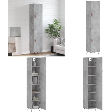 Credenza Grigio Cemento 34,5x34x180 cm in Legno Multistrato - Credenza grigio cemento - Credenza con piedini in metallo