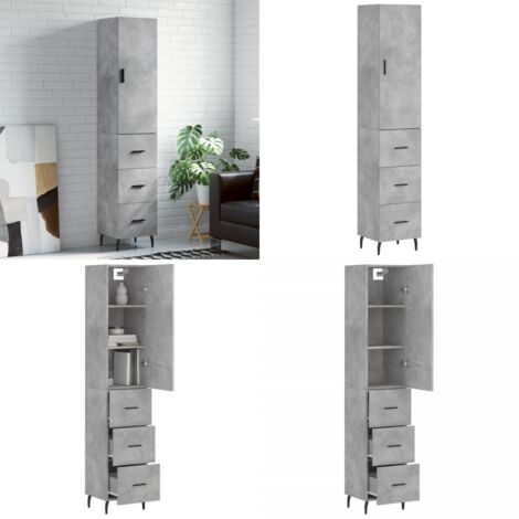 Credenza Grigio Cemento 34,5x34x180 cm in Legno Multistrato - Credenza grigio cemento - Credenza con piedini in metallo