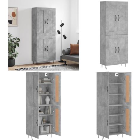 Credenza Grigio Cemento 69,5x34x180 cm in Legno Multistrato - Credenza grigio cemento - Credenza con piedini in ferro