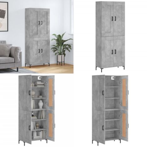 Credenza Grigio Cemento 69,5x34x180 cm in Legno Multistrato - Credenza grigio cemento - Credenza con piedini in ferro