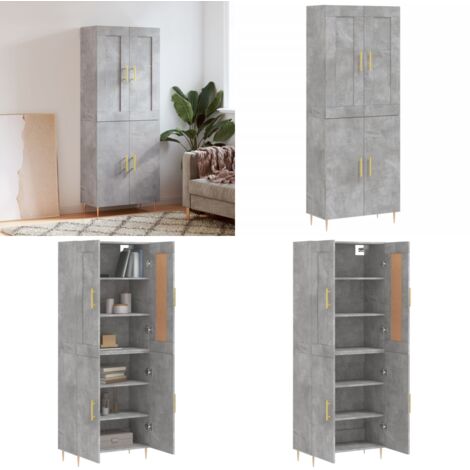Credenza Grigio Cemento 69,5x34x180 cm in Legno Multistrato - Credenza grigio cemento - Credenza con piedini in ferro