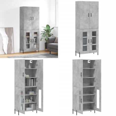 Credenza Grigio Cemento 69,5x34x180 cm in Legno Multistrato - Credenza grigio cemento - Credenza con piedini in ferro