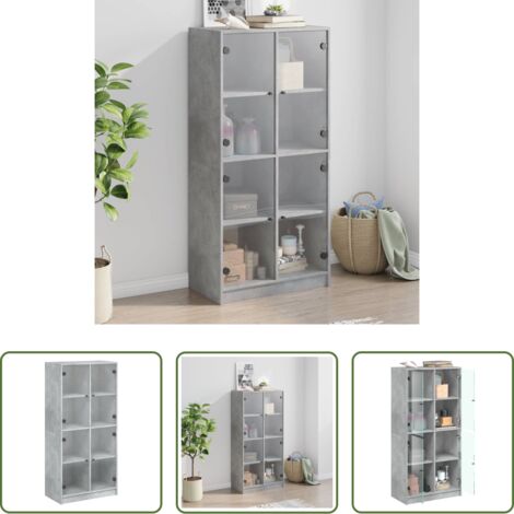 Credenza grigio cemento -  Credenza con Ante Grigio Cemento 68x37x142 cm Legno Multistrato
