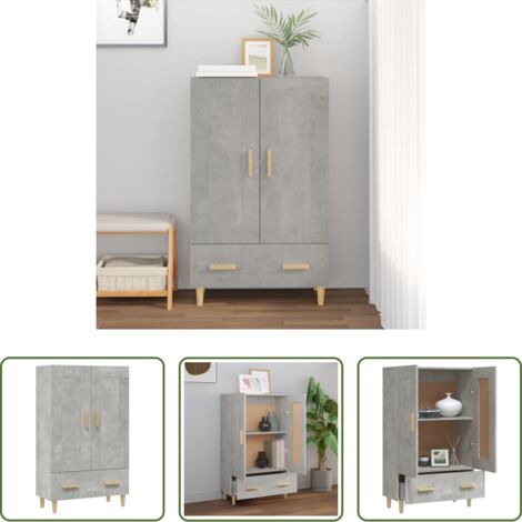 Credenza grigio cemento -  Credenza Grigio Cemento 70x31x115 cm in Legno Multistrato